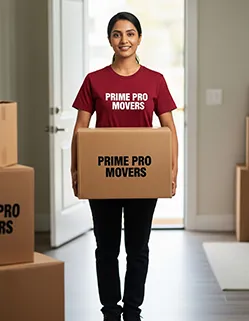 Female Prime Pro Mover smiling during a household relocation