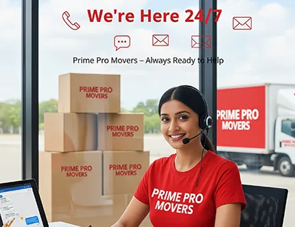 Prime Pro Movers support representative assisting a customer