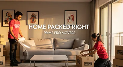 Prime Pro Movers team carefully packing living-room furniture