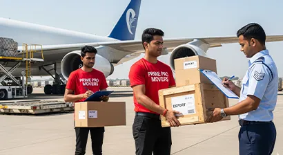 Air cargo scene with international freight being handed over by Prime Pro Movers team at Punjab terminal